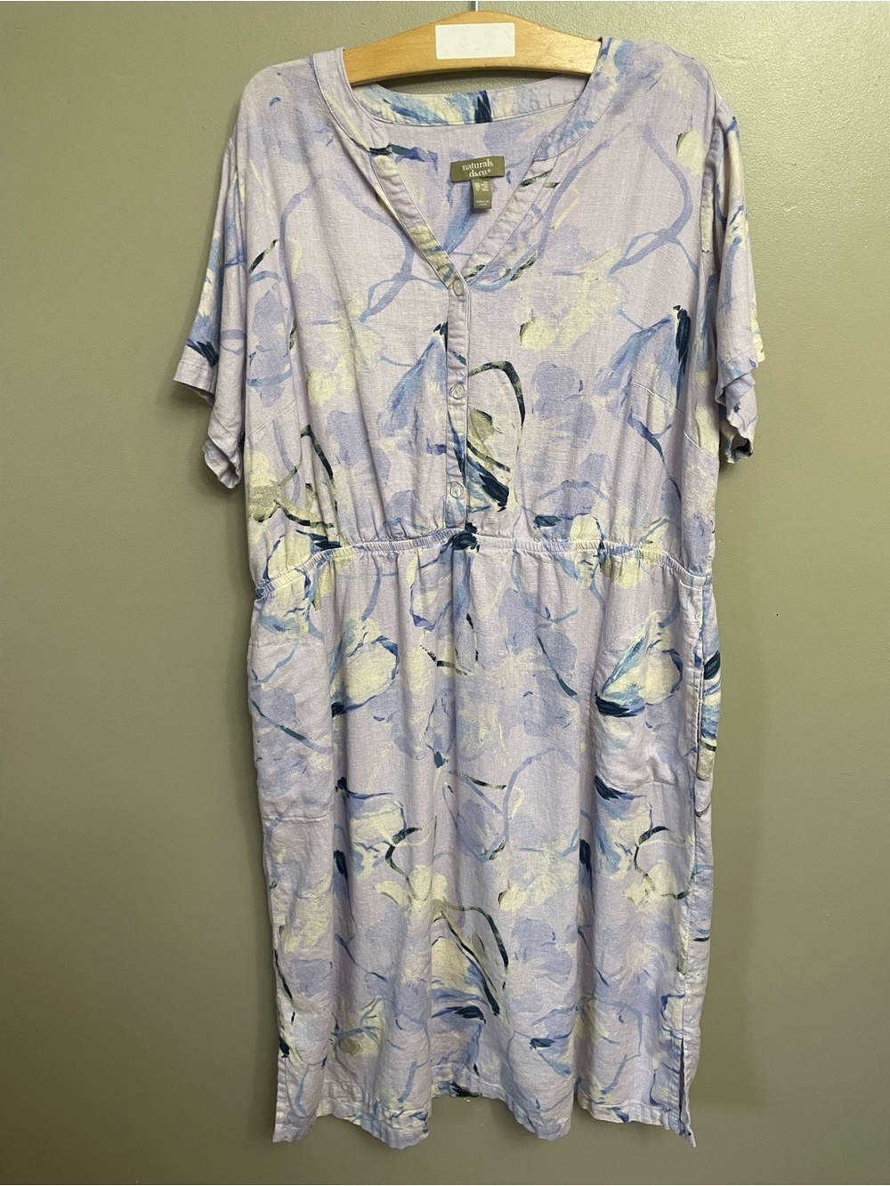 D&CO Natuals dress 1X floral linen lavender